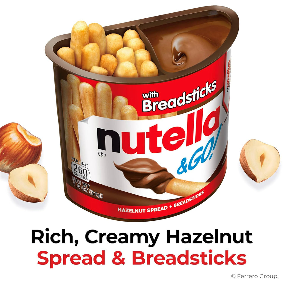 Nutella & GO! Chocolate Hazelnut Spread with Cocoa, 24 snack packs, 1.8 oz each, bulk snack