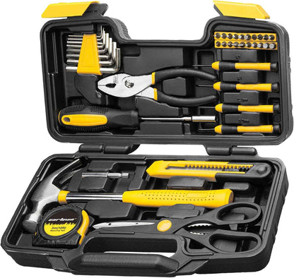 CARTMAN 39 Piece Tool Set General Household Hand Kit with Plastic Toolbox Storage Case Orange