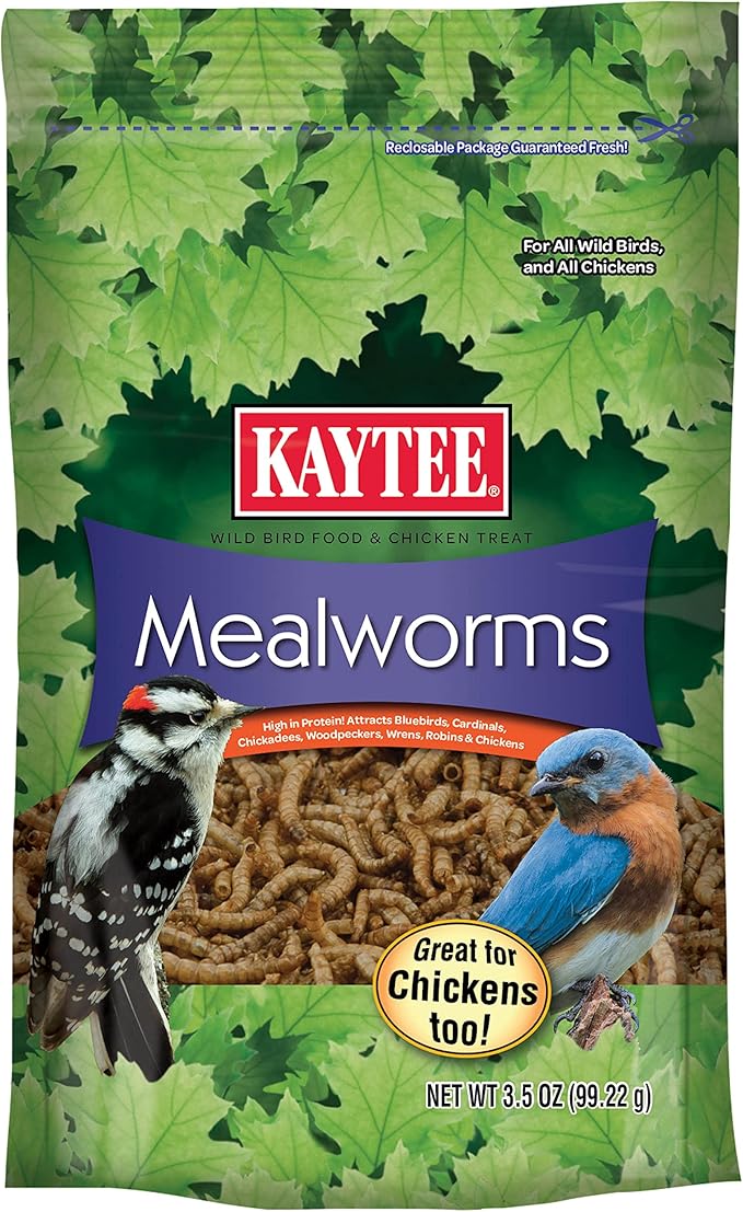 Kaytee Wild Bird Food Mealworms For Bluebirds, Wrens, Robins, Chickadees, Woodpeckers, Cardinals & Chickens, 3.5 Ounce