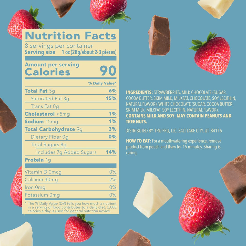 trufru natures strawberries hyper-chilled white milk chocolate 8 ounce bag