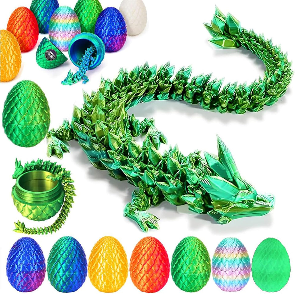 12 inch 3d printed dragon easter egg with fall protection and reinforced joints, eco-friendly fidget toy in rainbow color