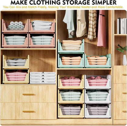 SNSLXH 5 Pack Stackable Closet Storage Baskets - Multifunctional Foldable Closet Organizer