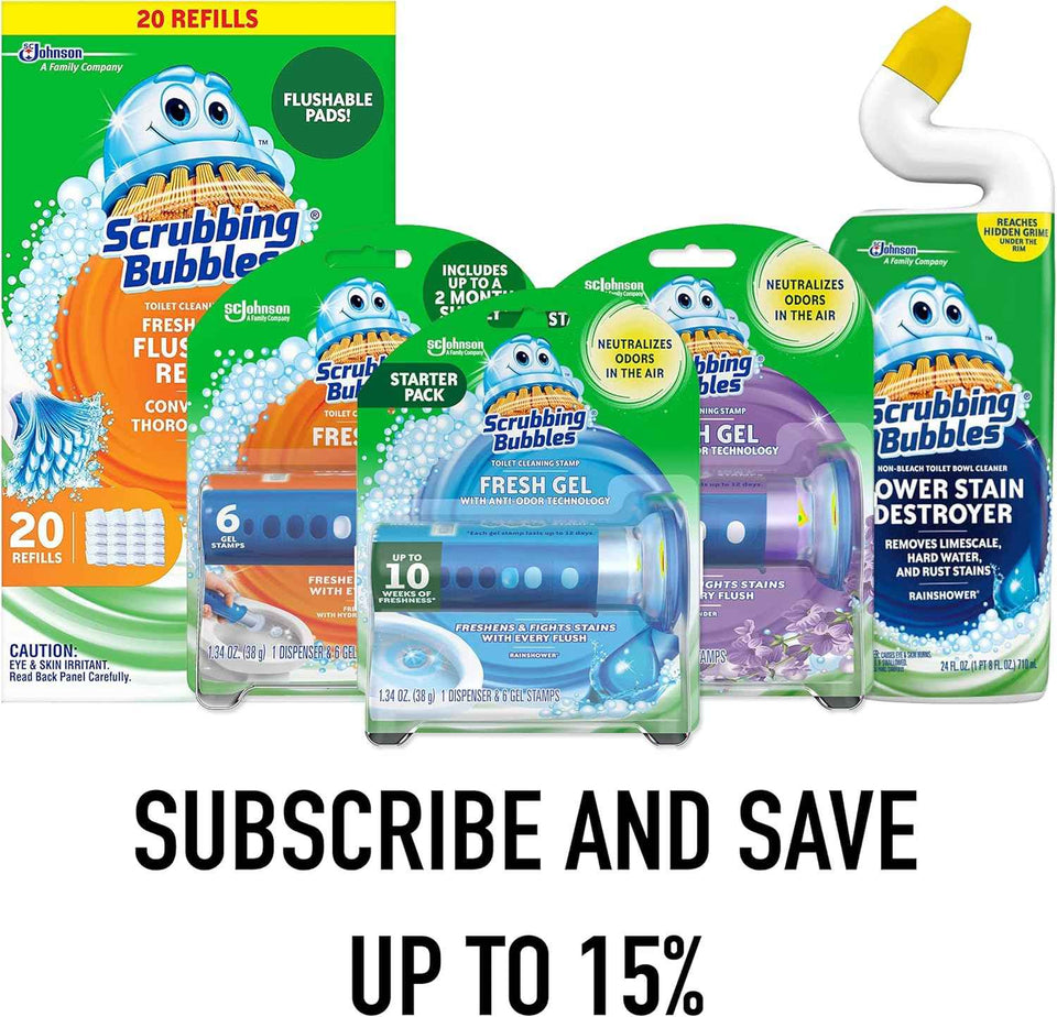 Rainshower Scent Toilet Cleaning Stamps, Hands-Free Freshness, 24-Count Gel Dispenser