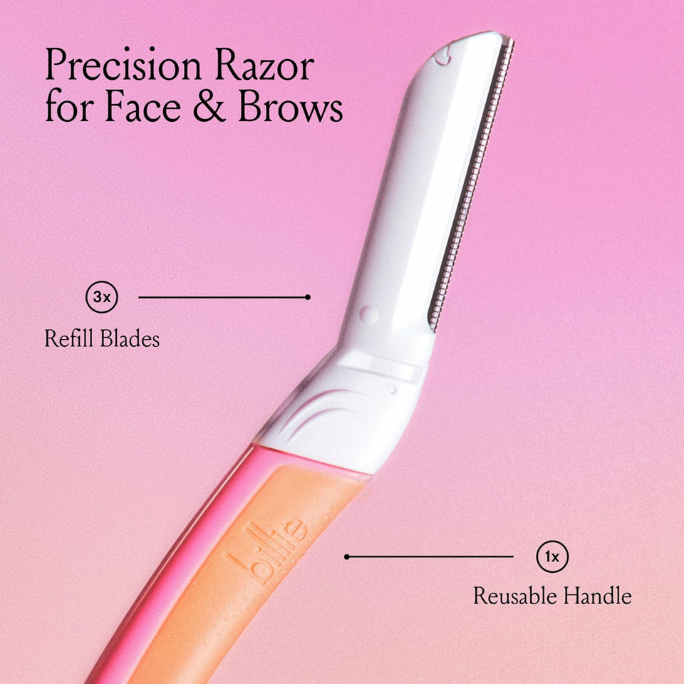 billie dermaplane starter kit reusable handle 3 refill blades malibu dermatologist-approved