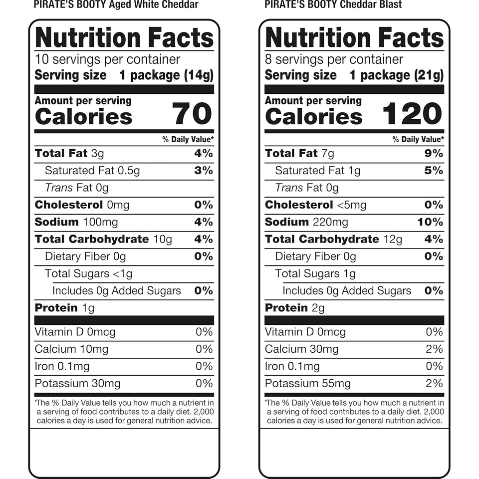 Pirate's Booty Aged White Cheddar and Cheddar Blast Cheese Puffs Variety Pack, 18-count, 0.5oz and 0.75oz bags, gluten-free kids snacks