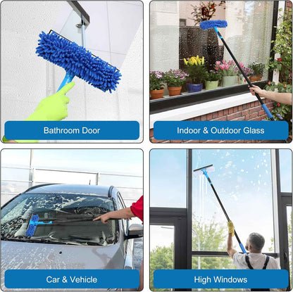 VITEVER Professional 69'' Window Squeegee Cleaner Tool with Extension Pole, 2-in-1 Squeegee for Window Cleaning Kit with Scrubber and Rotating Head, 1 Blade 2 Scrubber