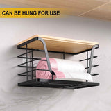 ALOCEO 2 Pack Storage Stackable Kitchen Laundry Organizers with Bamboo Top, Large Trash Bag Holder and Small Garbage Bag Dispenser for Countertop Organization