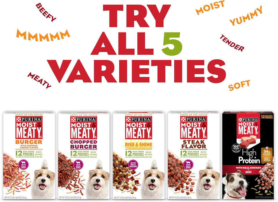 purina 36ct moist and meaty dog food dry soft pouches with cheddar cheese flavor
