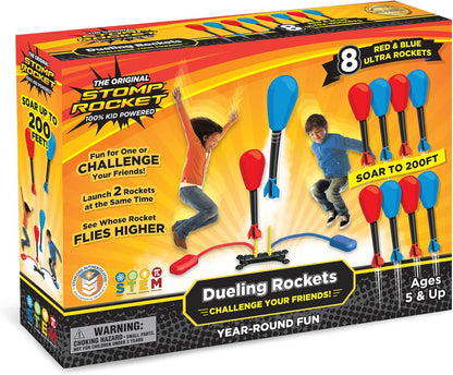 Stomp Rocket Original Dueling Rocket Launcher for Kids, 8 Rockets - Fun Backyard & Outdoor Kids Toys Gifts for Boys & Girls -Toy Foam Blaster Set Soars 200ft - Multi-Player Launcher Stand