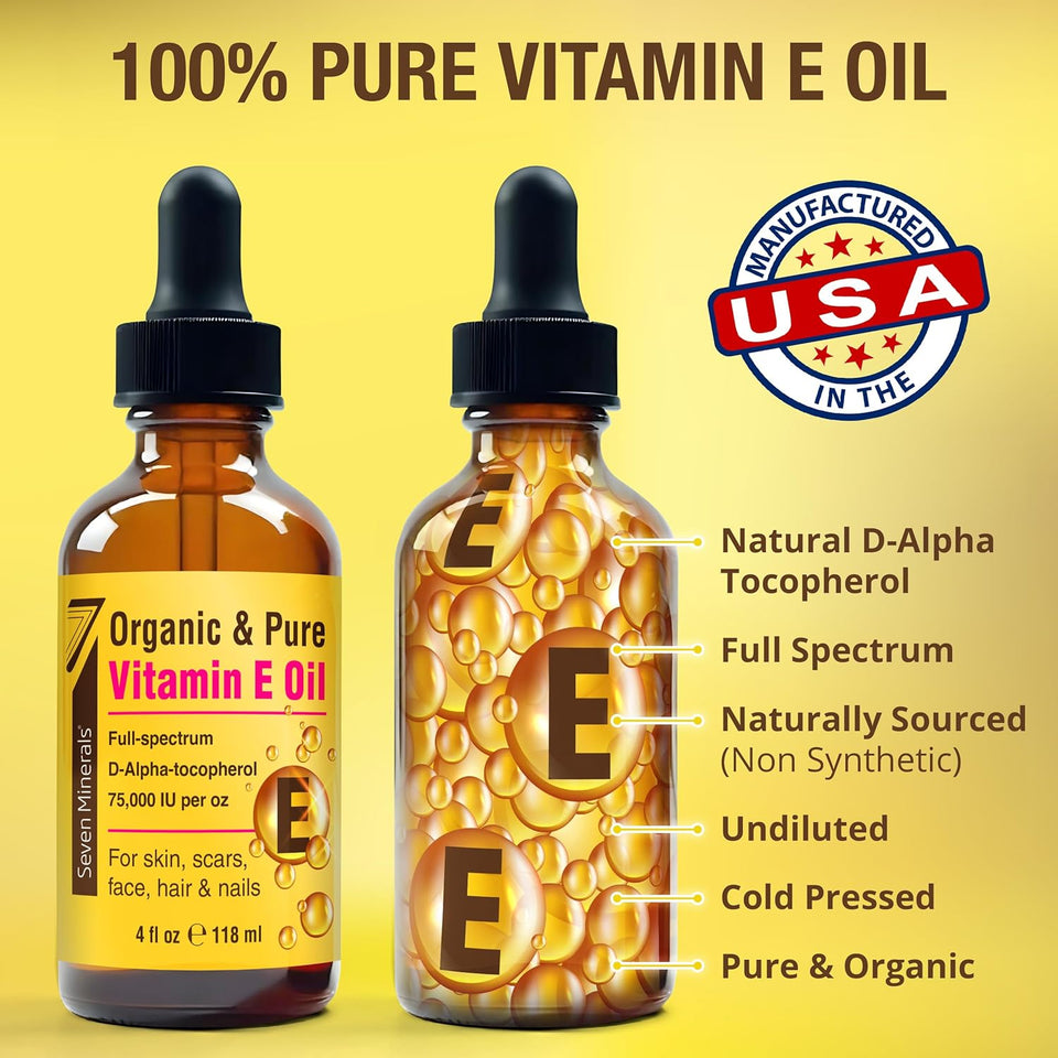 Seven Minerals ultra pure 75,000 I.U. vitamin E oil, 100% organic, full-spectrum D-Alpha tocopherol, 1 fl oz