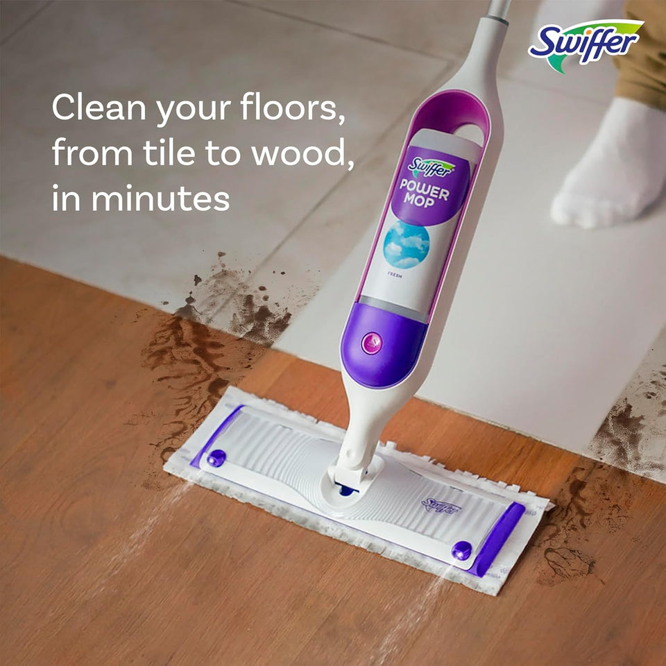 Swiffer PowerMop Multi-Surface Mop Kit for Floor Cleaning, Includes PowerMop, 2 Mopping Pad Refills, 1 Cleaning Solution with Fresh Scent and 2 Batteries - Rayz Mart