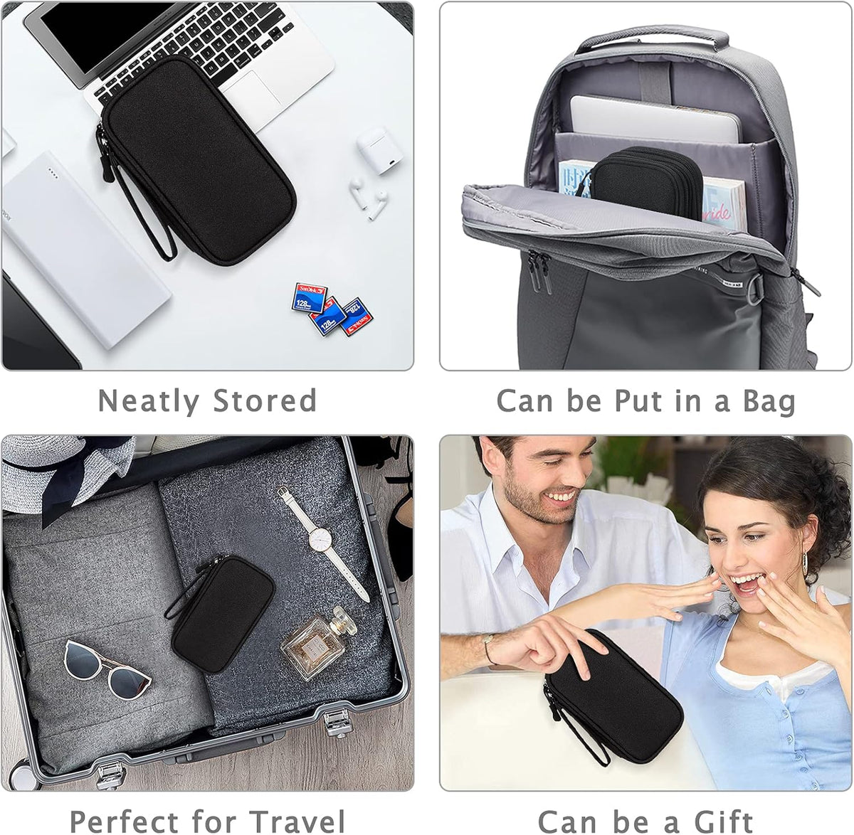 FYY Travel Cable Organizer Pouch Electronic Accessories Carry Case Portable Waterproof Double Layers All-in-One Storage Bag for Cord, Charger, Phone, Earphone Black