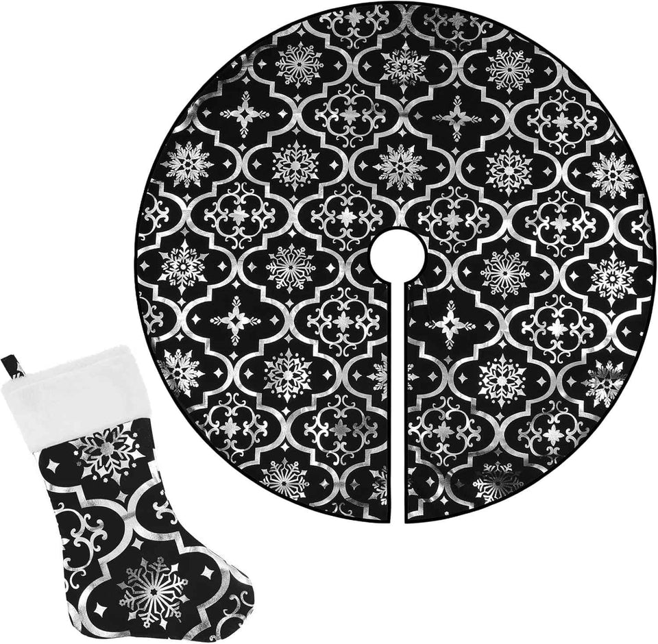 Flash World 48 Inch Large Christmas Tree Skirt Xmas Soft Cover Mat Decor Snowflake Collar Farmhouse Tree Skirt for Holiday Ornaments Party Home Indoor Decorations (Red, 48INCH)