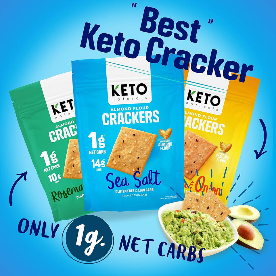 keto crackers almond flour low-carb snack variety pack sea salt cheddar cheese rosemary