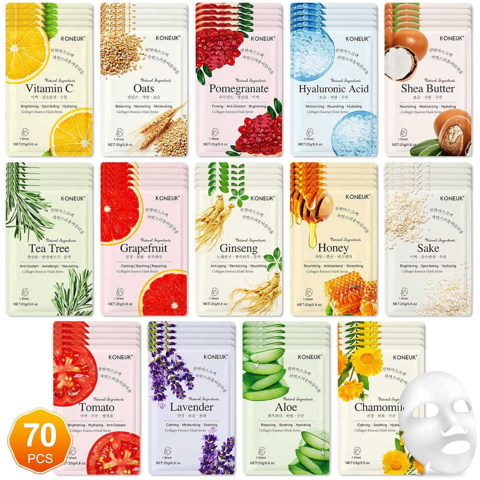 14 pack sheet face masks for dry skin, hydrating bulk facial mask set for women's skincare, gift face spa