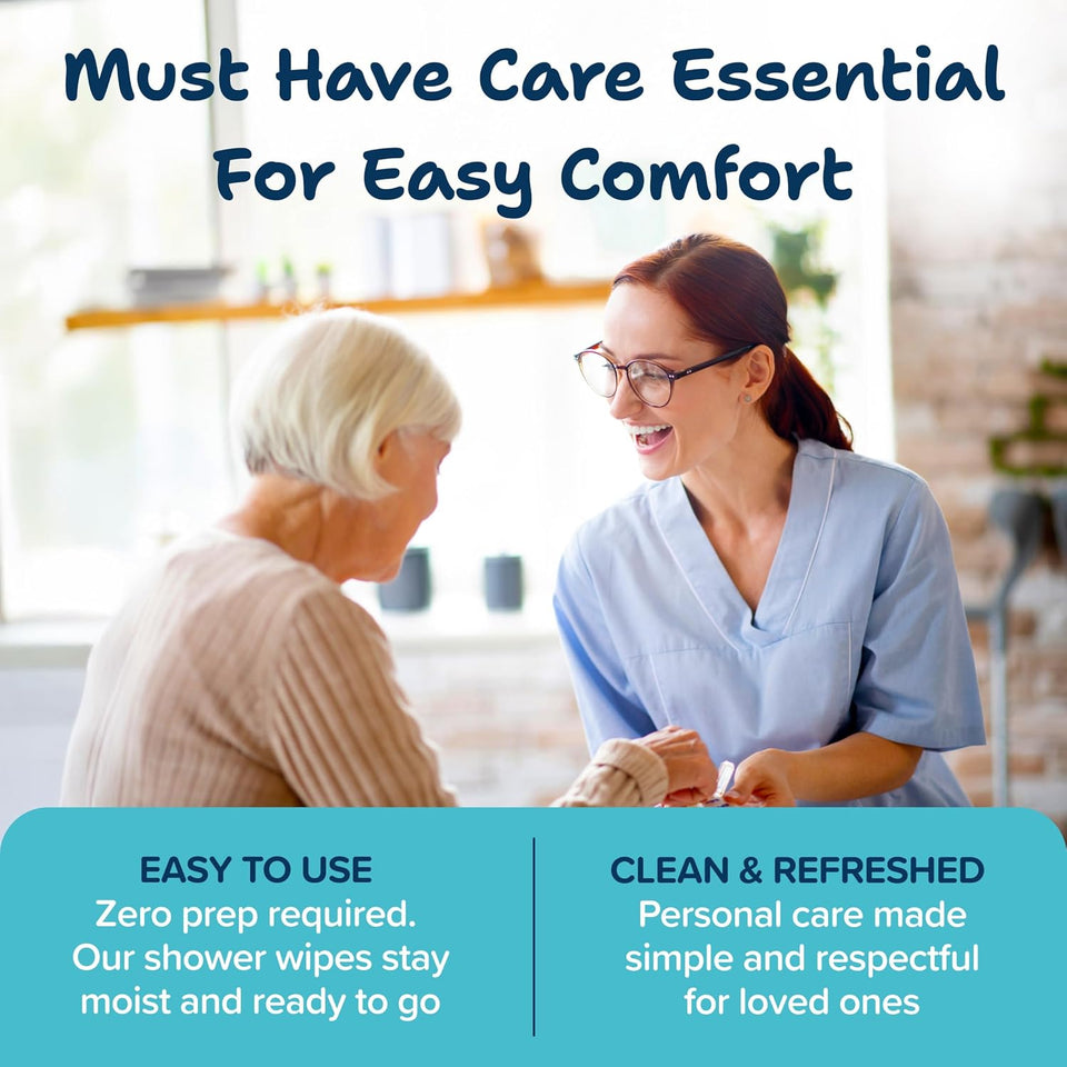 Body Wipes for Adults, No Rinse, 50pc XL, Ultra Thick Shower Travel Wipes for Personal Cleansing & Hygiene Essentials