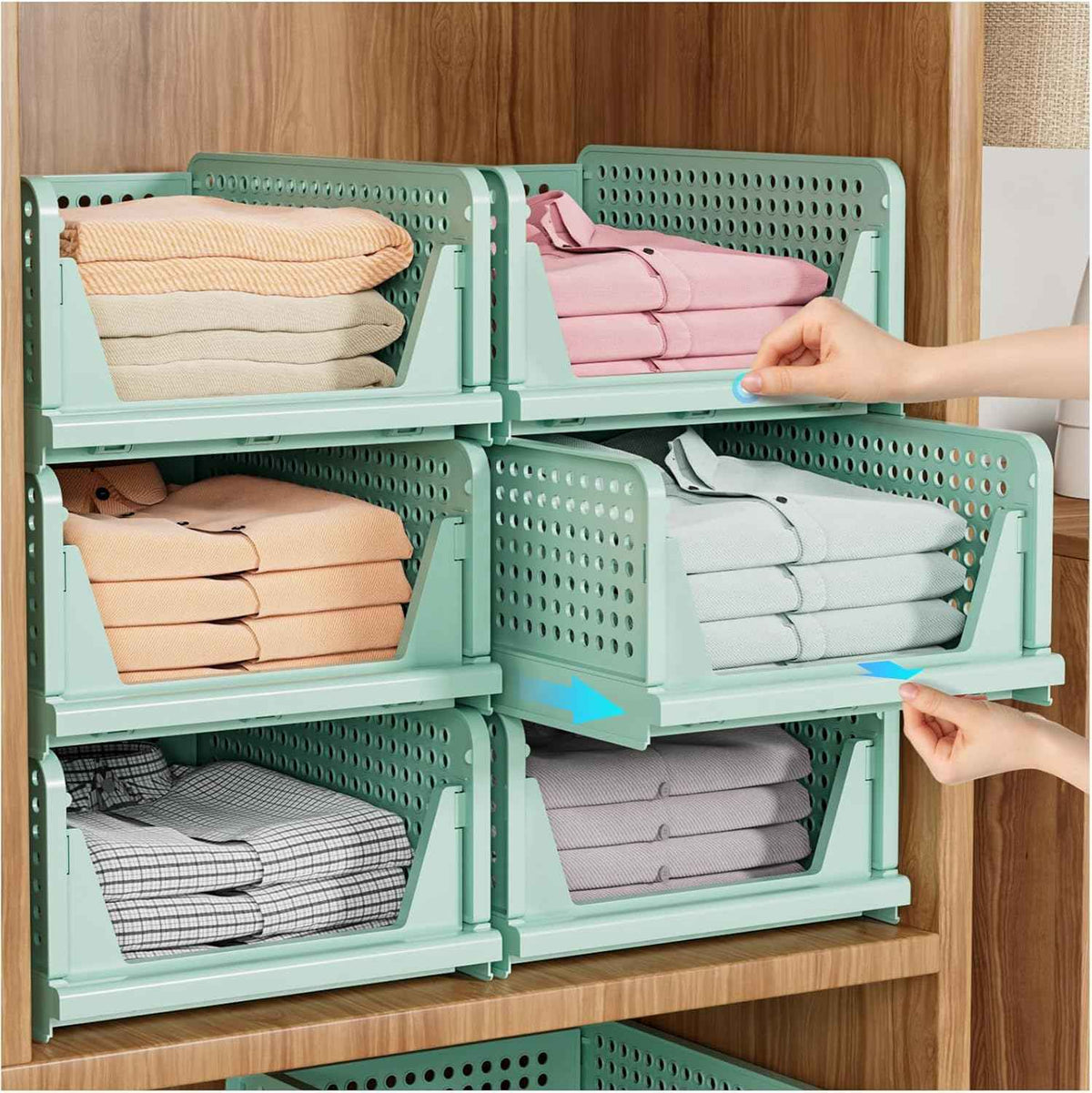 SNSLXH 5 Pack Stackable Closet Storage Basket, Multifunctional & Foldable Closet Organizer for Bathroom Kitchen Laundry Room Wardrobe Storage, Space-Saving Clothes Storage Drawer Organizer, White