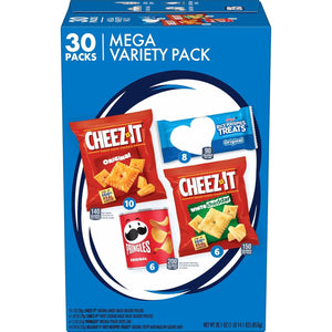 Kellogg's Cheez-It, Pringles & Rice Krispies Treats Snacks Mega Variety Pack, 30.1oz Box, 30 Count, Assorted Flavors