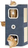 Cat House, 2-Story Cat Condo Cube with Scratch Pad, Fluffy Ball, and Multi-Level Hideout for Multiple Cats