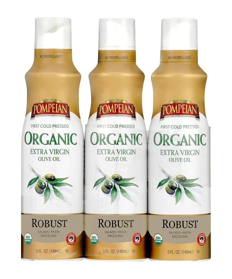 Pompeian USDA Organic Extra Virgin Olive Oil Non-Stick Spray, No Propellant, 5 Fl Oz, Pack of 3