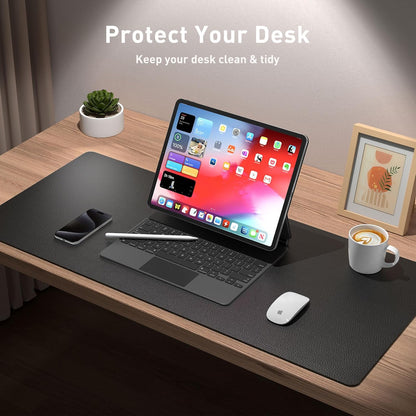 Aothia Non-Slip Waterproof PL Leather Desk Pad Protector for Mouse, Writing Desk, Office, Home, Laptop Blotter, 23.6" x 13.7", Black