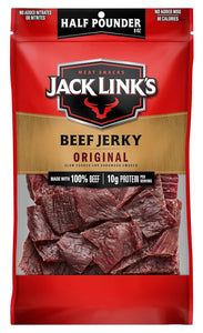jack links beef jerky original half pounder large jerky bag, 10g protein, 100% beef