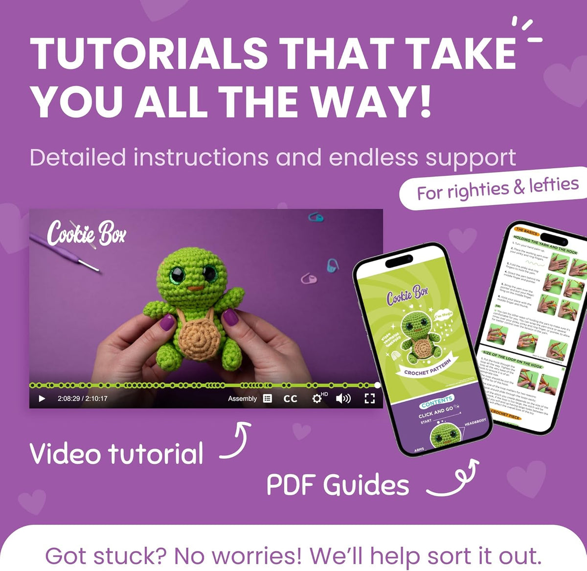 Cookie Box Crochet Kit for Beginners – Gift Set to Make Turtle Hugo Amigurumi Plushie – Easy DIY Crochet & Knitting Starter Kit with Video and PDF Tutorials