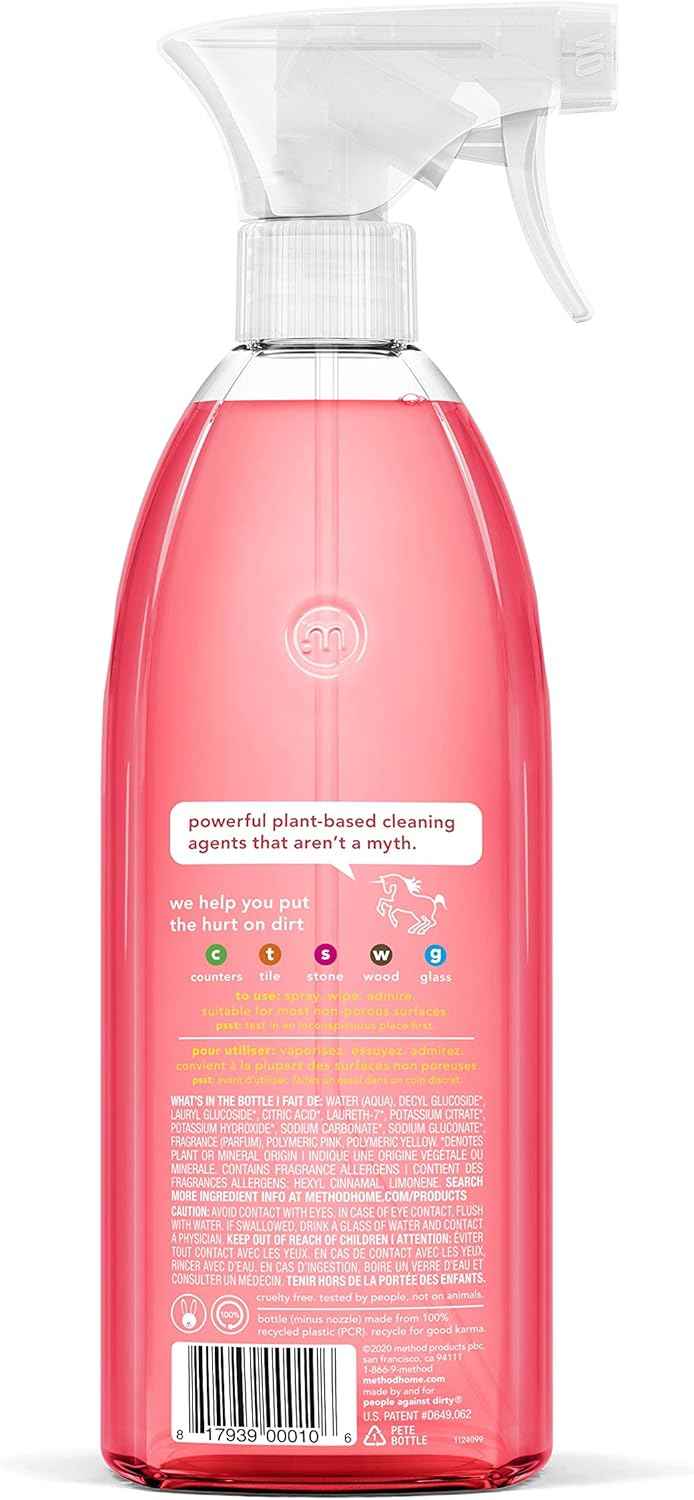 Method All-Purpose Cleaner Spray, Pink Grapefruit, Perfect for Most Counters, Tiles and More, 28 Fl Oz, (Pack of 4)
