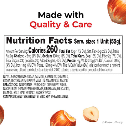 Nutella & GO! Chocolate Hazelnut Spread with Cocoa, 24 snack packs, 1.8 oz each, bulk snack