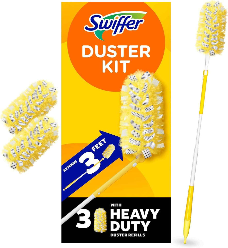 Swiffer Duster Heavy Duty 3 ft Extendable Handle Starter Kit with 3 Refills
