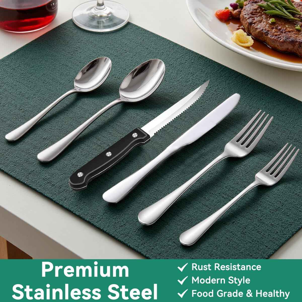 49-Piece Stainless Steel Silverware Set with Cutlery Organizer, Service for 8 with Steak Knives and Kitchen Utensils