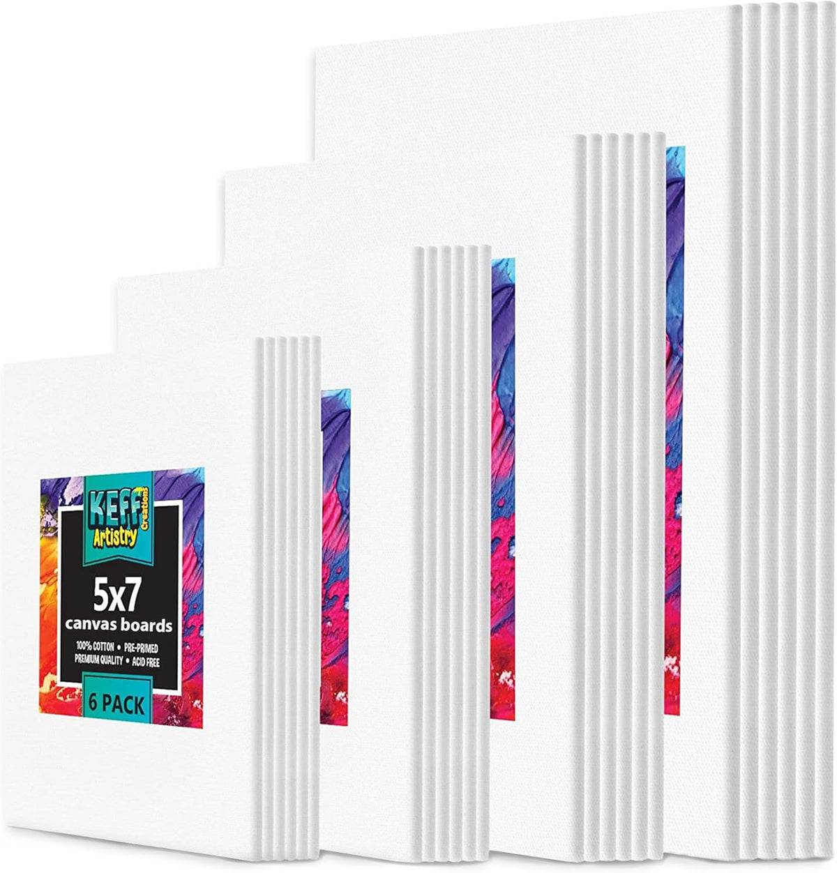 KEFF 24-Pack Canvas for Painting, 6 of 5x7, 8x10, 9x12,11x14 Painting Canvas Boards, Art Supplies for Adults & Kids - 100% Cotton Primed Canvases for Painting Acrylic, Oil, Watercolor, Tempera