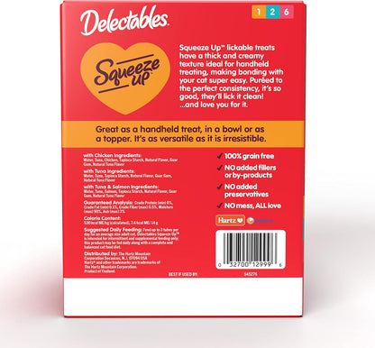 Delectables Squeeze Up Variety Pack, Creamy Squeezable PLree, Lickable Wet Cat Treats, Grain Free, No Added Fillers, No By-Products, No Added Preservatives, 0.5 Ounces Tube, 54 Tubes Total