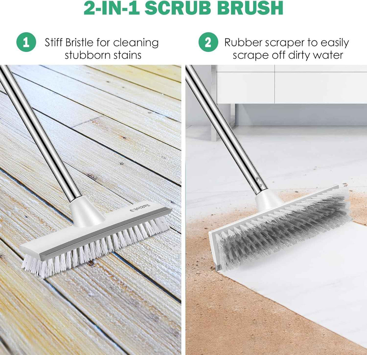 SetSail Floor Scrub Brush with 51-Inch Long Adjustable Handle 2 in 1 Scrape Brush Stiff Bristle Floor Scrubber for Cleaning Shower Bathroom Garage Kitchen Wall Deck Tub Tile