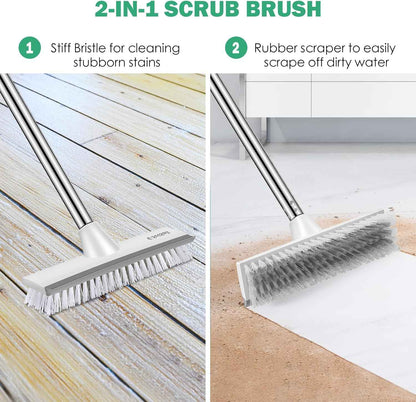 SetSail Floor Scrub Brush 51-Inch Adjustable Handle 2 in 1 Scrape Brush Stiff Bristle Floor Scrubber for Cleaning Shower Bathroom Garage Kitchen Wall Deck Tub Tile