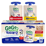 gogo squeeZ yogurtZ variety pack, strawberry & banana, 3oz, pack of 20, kids snacks, gluten free, nut free, recloseable cap, bpa free pouches