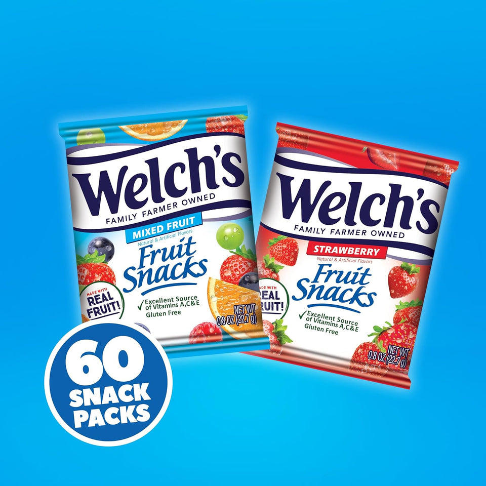 Welch's Mixed Fruit & Strawberry Snack Packs, 0.8oz, 60 count, Gluten-Free, Vitamin-Rich, Individually Wrapped