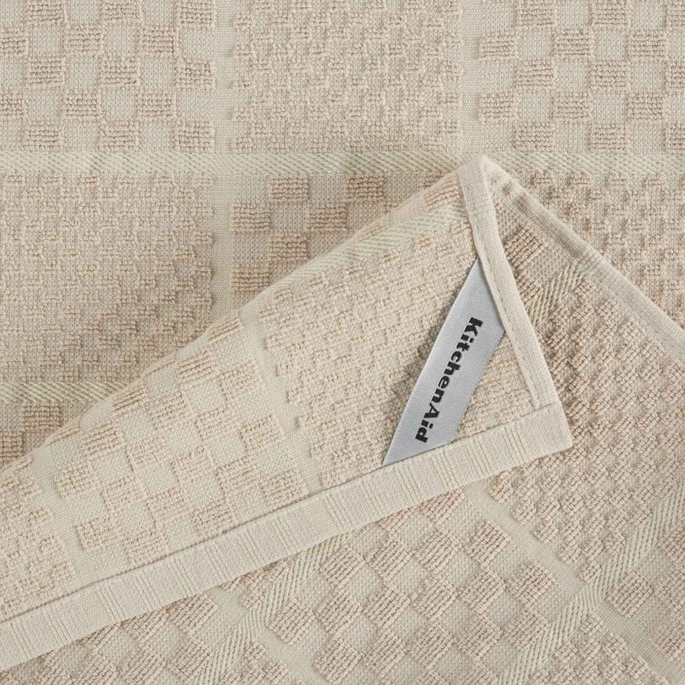 KITCHENAID Quilted Cotton Terry Cloth Oven Mitt, Pot Holder, Kitchen Towel 4-Pack Set, Heat Resistant, Silicone Grip, 16"x26", 7"x13" & 7"x10", Milkshake