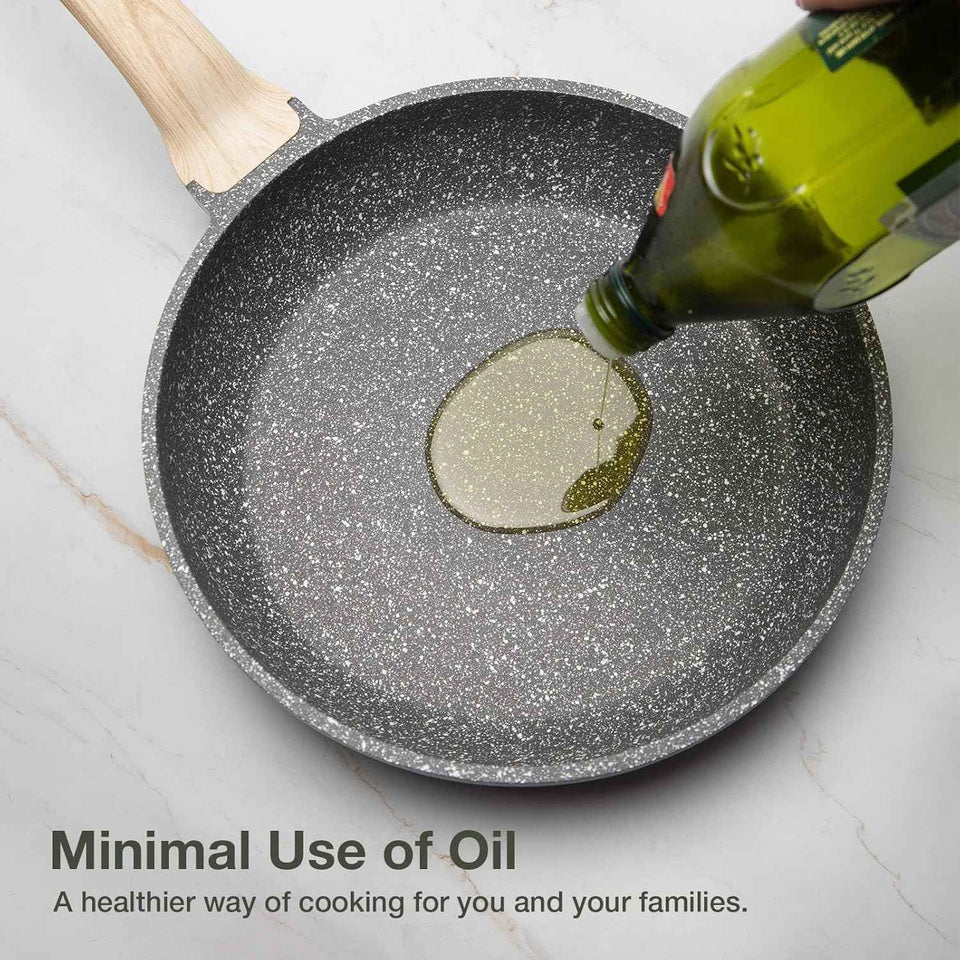 CAROTE Non Stick Frying Pan Skillet, Nonstick Granite Fry Pan with Glass Lid, Egg Pan Omelet Pans, Stone Cookware Chef's Pan, PFOA Free (Classic Granite, 10-Inch)