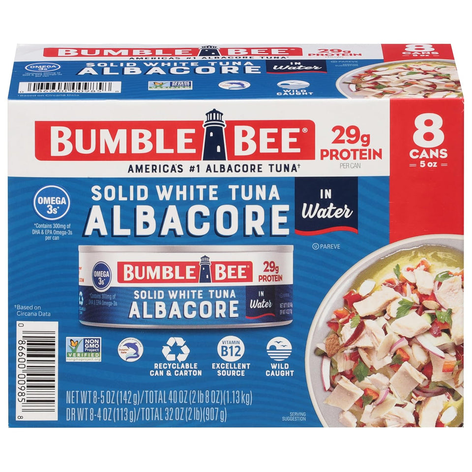 bumble bee solid white albacore tuna in water 5 oz can wild caught high in omega-3s non-gmo project verified