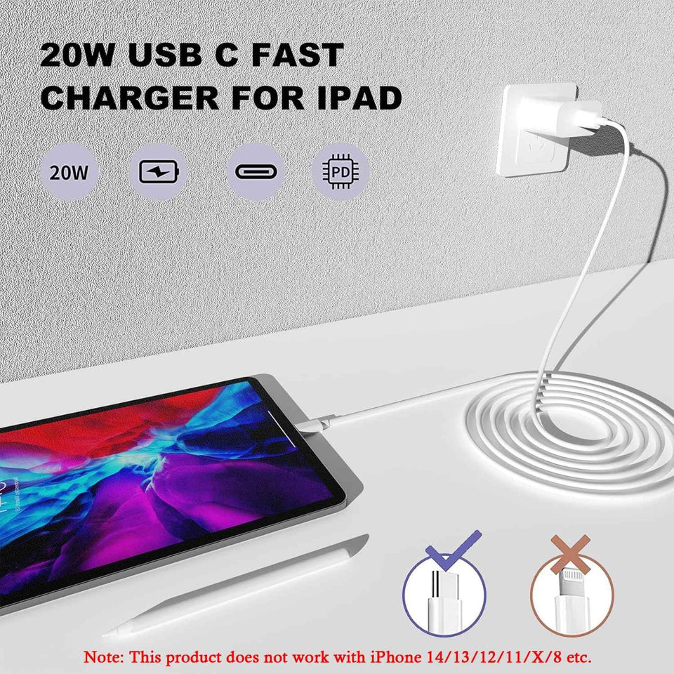 2-pack 20W Apple USB-C wall charger with 6FT USB-C to C cable for iPhone 17/Pro, iPad