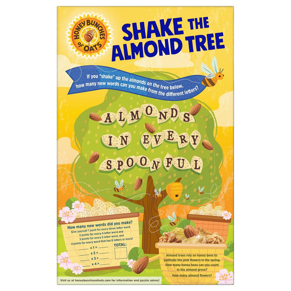 Post honey bunches of oats with almonds breakfast cereal, 18 oz family size box, whole grains, vitamins and minerals