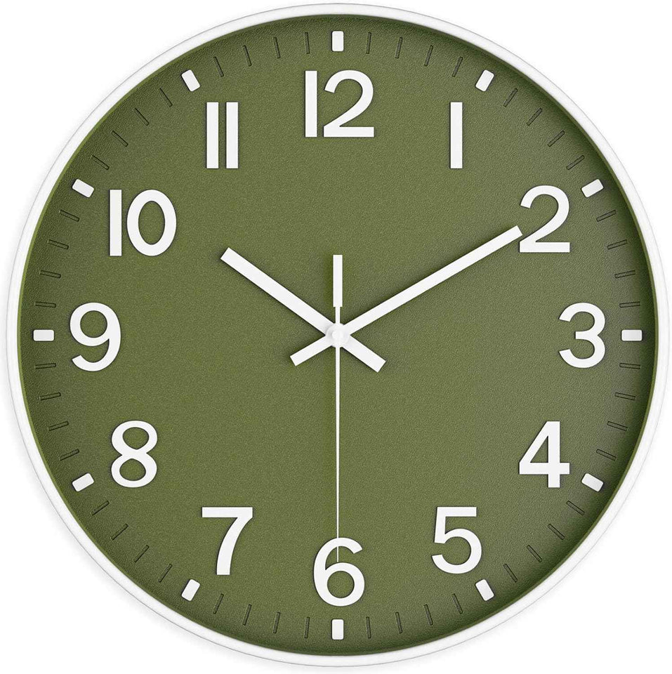 Silent Wall Clock Non-Ticking Battery Operated – Modern Olive Green Analog Wall Clock for Living Room, Kitchen, Office, Bedroom – Stylish Home Wall Decor Clock, 8 Inch