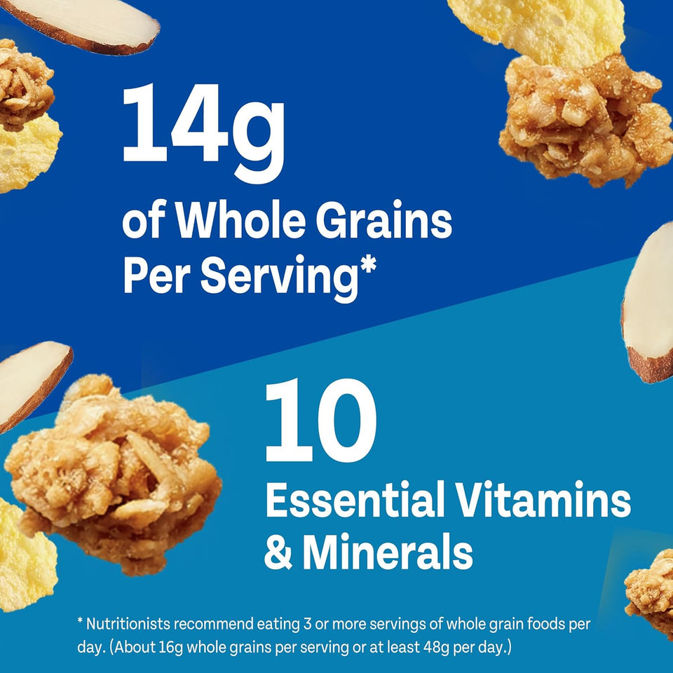 Post honey bunches of oats with almonds breakfast cereal, 18 oz family size box, whole grains, vitamins and minerals
