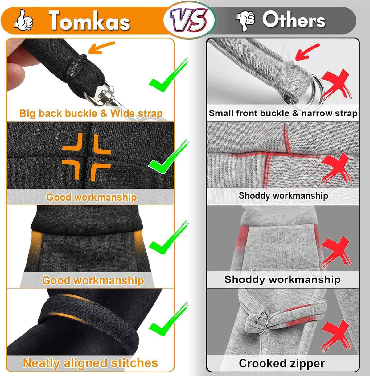 Tomkas Small Dog Sling Carrier - Classic Pocket & Classic Strap - for 3-10 lbs Pets(Black)