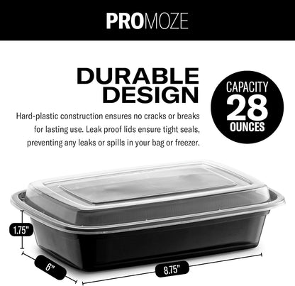 50-Pack Reusable Meal Prep Containers Microwave Safe Food Storage Containers with Lids, 28 oz - 1 Compartment Take Out Disposable Plastic Bento Lunch Box To Go, BPA Free - Dishwasher & Freezer Safe
