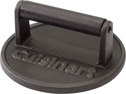 Cuisinart 6.5" Cast Iron Smashed Burger Press, Round Flat Edge Grill Press for Crispy Smash Burgers, Burger Tool for Grill and Griddle Accessories, for BBQs and Tailgates