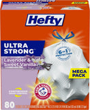 Hefty Ultra Strong Tall Kitchen Trash Bags, Lavender & Sweet Vanilla Scent, 13 Gallon, 80 Count