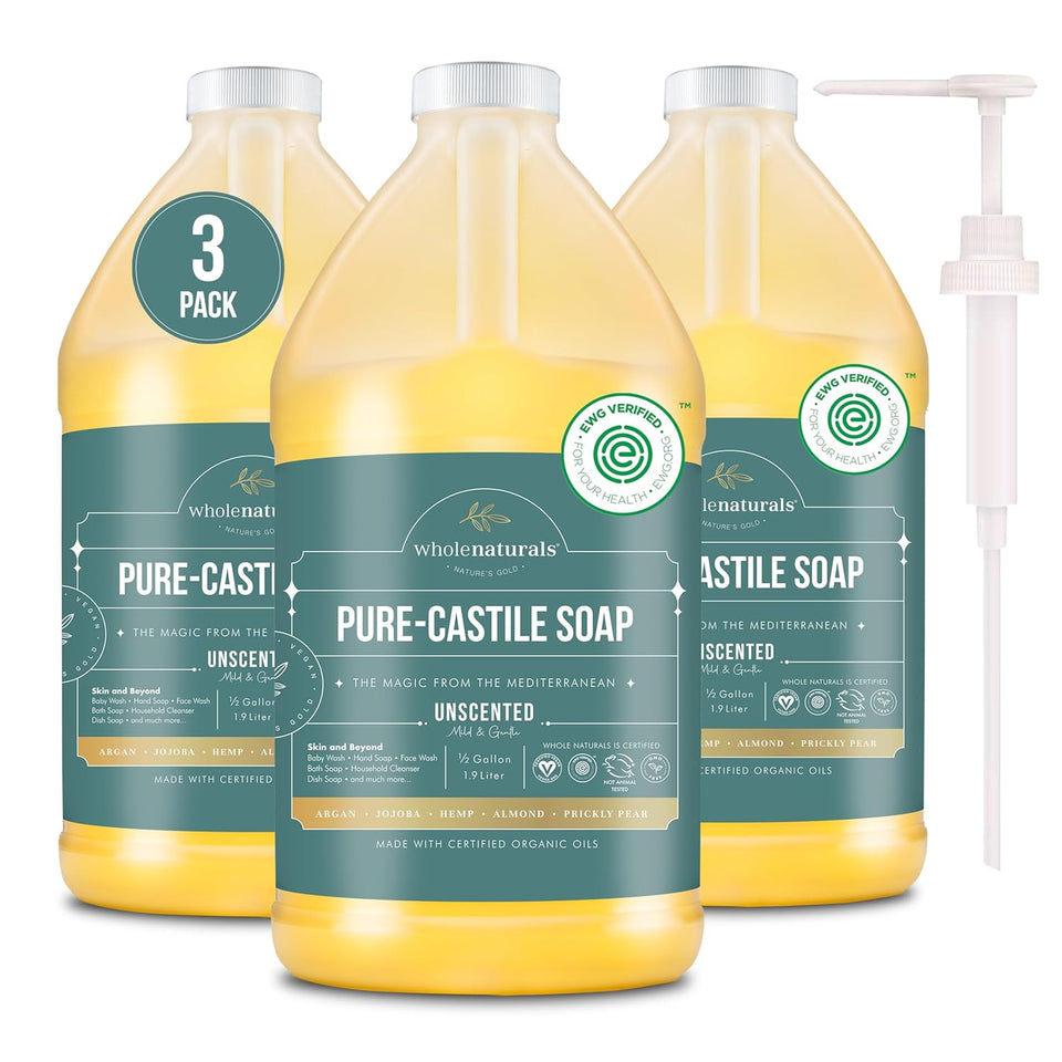 wholenaturals pure castile soap liquid ewg verified palm oil free unscented 64 fl oz