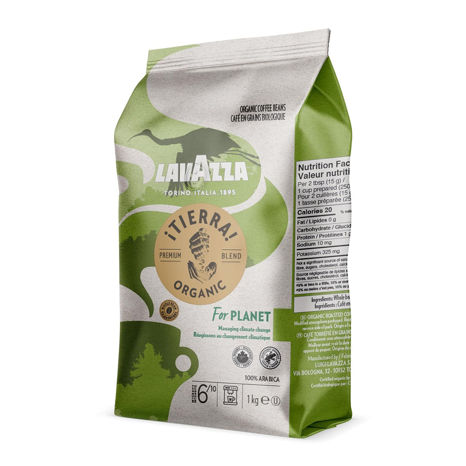 Lavazza ¡Tierra! 100% Arabica Organic Whole Bean Light Roast Coffee, 2.2 lb Bag, Italian Blend